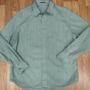 ELIE TAHARI REGULAR FIT 100% COTTON SHIRT GREEN & WHITE PLAID Sz X-LARGE, XL
